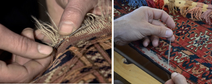 Restauración de alfombra oriental realizada a mano
